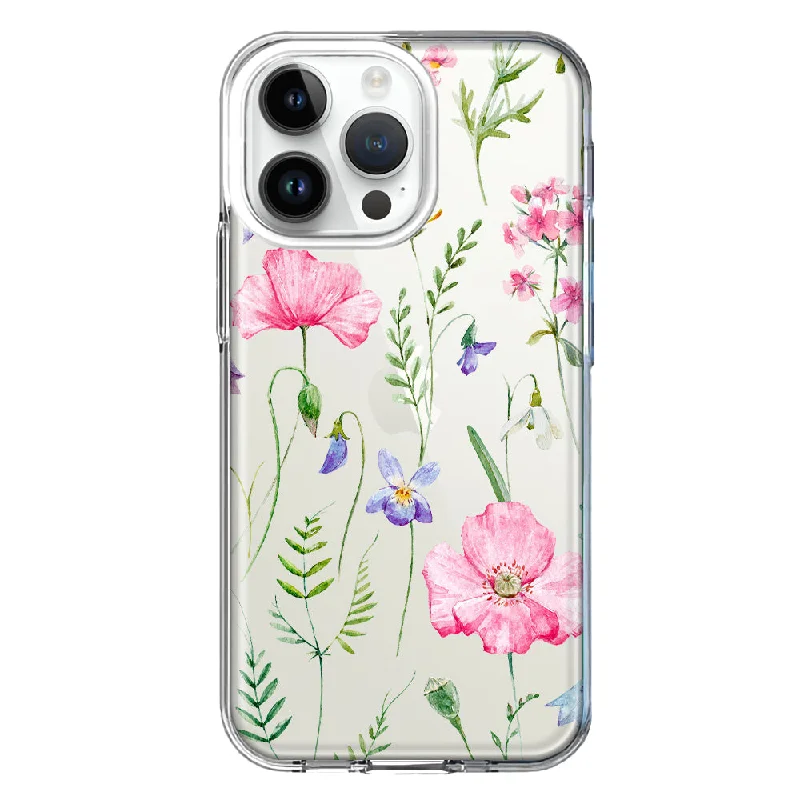 For Apple iPhone 15 Pro Max Spring Pastel Wild Flowers Summer Classy Elegant Beautiful Design Hybrid Protective Phone Case Cover