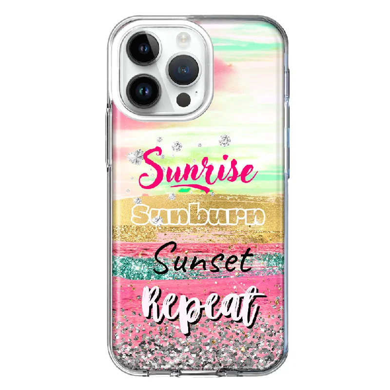 For Apple iPhone 15 Pro Max Summer Brush Strokes Sunrise Sunburn Sunset Repeat Design Hybrid Protective Phone Case Cover