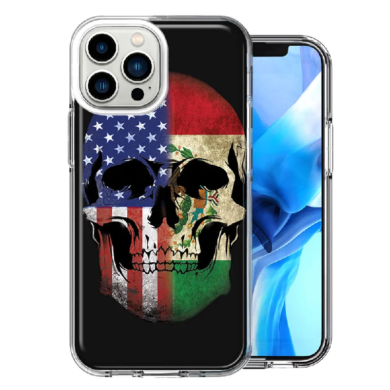 For Apple iPhone 15 Pro Max US Mexico Flag Skull Double Layer Phone Case Cover