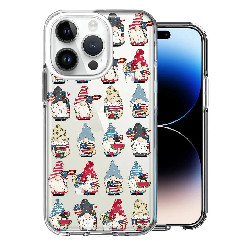 For Apple iPhone 15 Pro Max USA Fourth Of July American Summer Cute Gnomes Patriotic Parade Double Layer Phone Case Cover