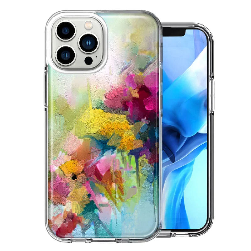 For Apple iPhone 15 Pro Max Watercolor Flowers Abstract Spring Colorful Floral Painting Design Double Layer Phone Case Cover