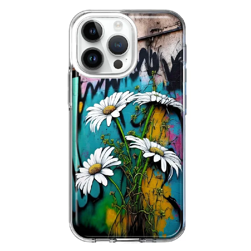 For Apple iPhone 15 Pro Max White Daisies Graffiti Wall Art Painting Design Hybrid Protective Phone Case Cover