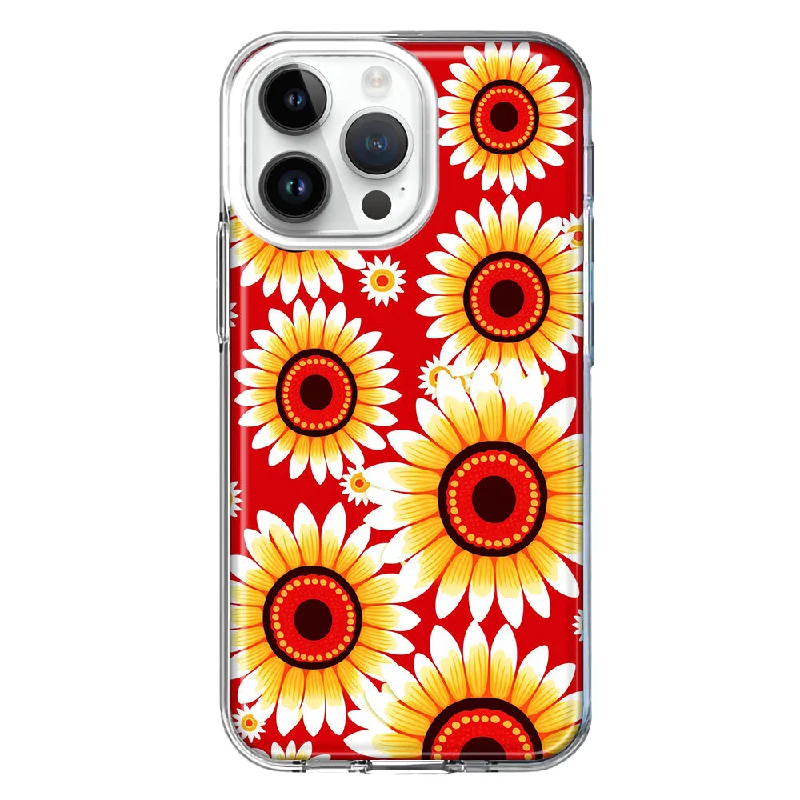 For Apple iPhone 15 Pro Max Yellow Sunflowers Polkadot on Red Double Layer Phone Case Cover