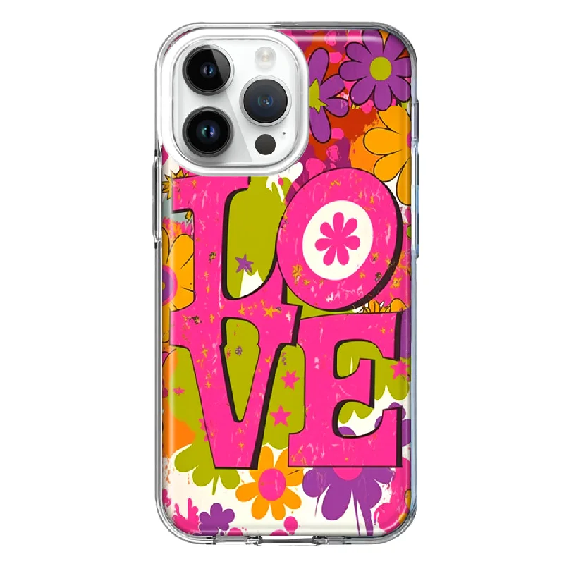 For Apple iPhone 15 Pro Pink Daisy Love Graffiti Painting Art Design Hybrid Protective Phone Case Cover