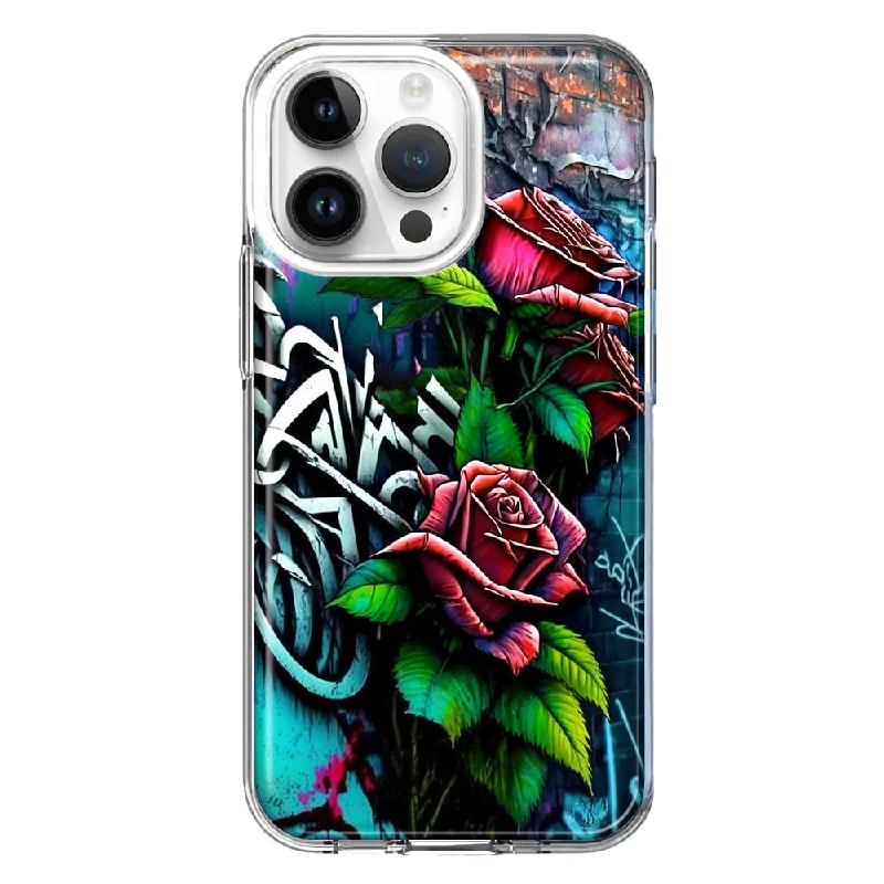 For Apple iPhone 15 Pro Red Roses Graffiti Painting Art Design Hybrid Protective Phone Case Cover