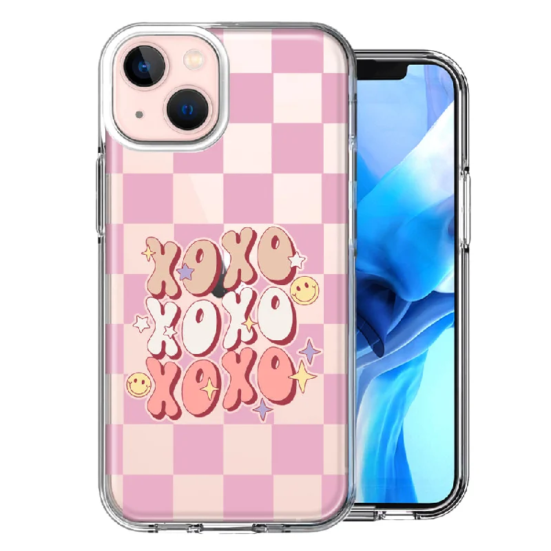 For Apple iPhone 15 Retro Pink Checkered XOXO Vintage 70s Style Hippie Valentine Love Case Cover