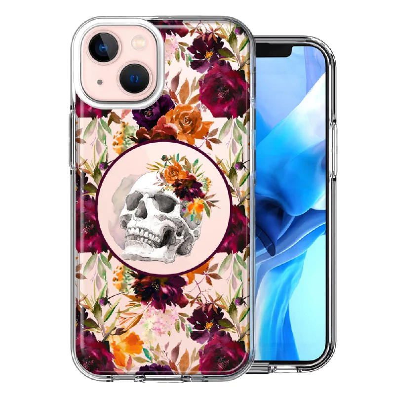 For Apple iPhone 15 Romance Is Dead Valentines Day Halloween Skull Floral Autumn Flowers Case Cover