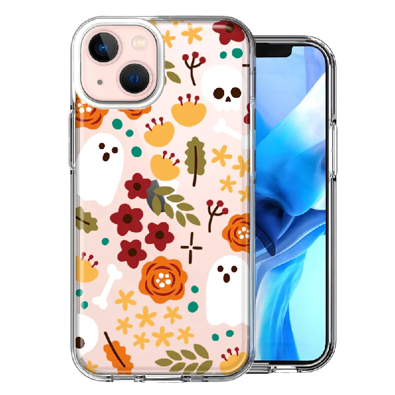 For Apple iPhone 15 Spooky Season Fall Autumn Flowers Ghosts Skulls Halloween Case Cover