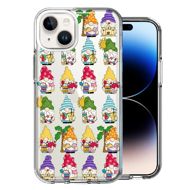 For Apple iPhone 15 Summer Beach Cute Gnomes Sand Castle Shells Palm Trees Case Cover