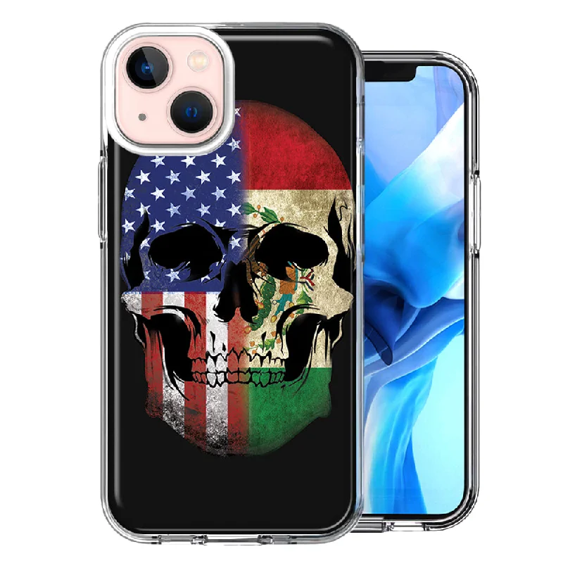 For Apple iPhone 15 US Mexico Flag Skull Case Cover