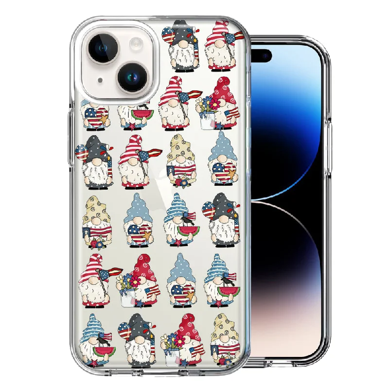 For Apple iPhone 15 USA Fourth Of July American Summer Cute Gnomes Patriotic Parade Case Cover