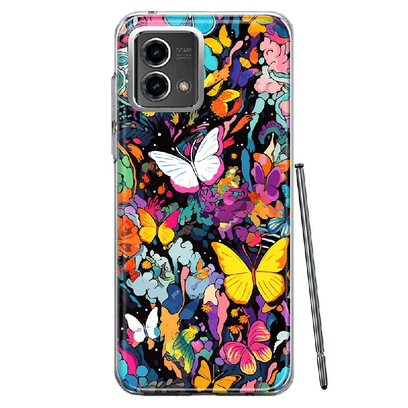 For Motorola Moto G 5G 2023 Psychedelic Trippy Butterflies Pop Art Design Hybrid Protective Phone Case Cover