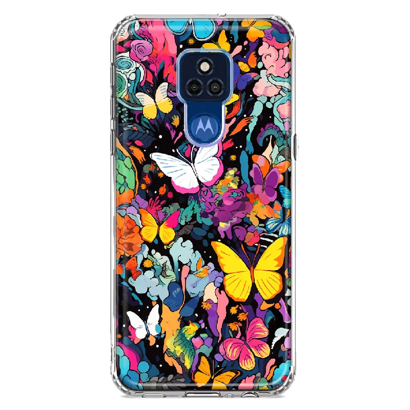 For Motorola Moto G Play 2021 Psychedelic Trippy Butterflies Pop Art Design Hybrid Protective Phone Case Cover