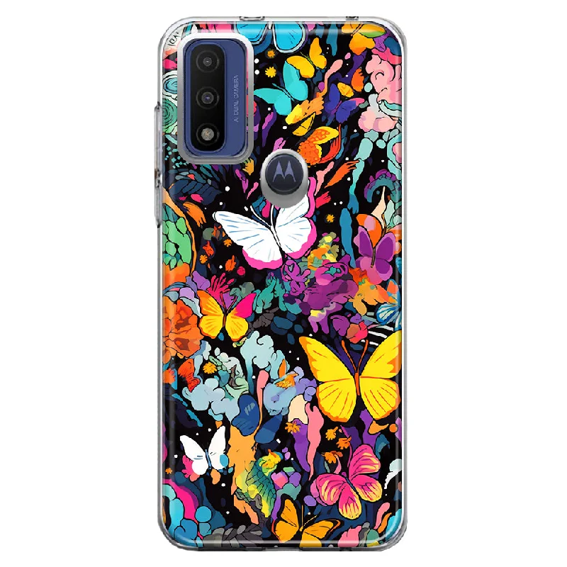 For Motorola Moto G Play 2023 Psychedelic Trippy Butterflies Pop Art Design Hybrid Protective Phone Case Cover