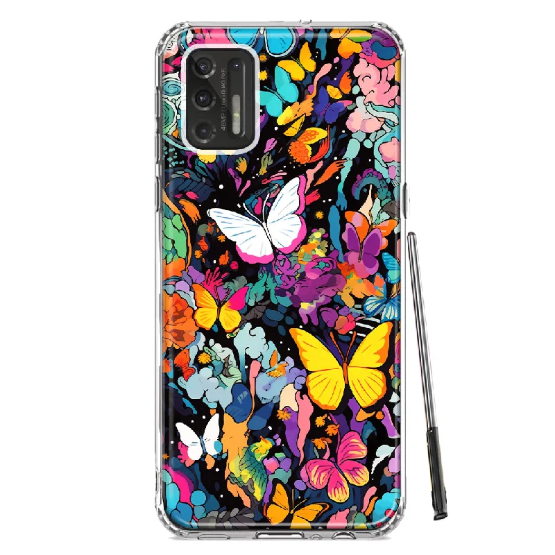 For Motorola Moto G Stylus 2021 Psychedelic Trippy Butterflies Pop Art Design Hybrid Protective Phone Case Cover