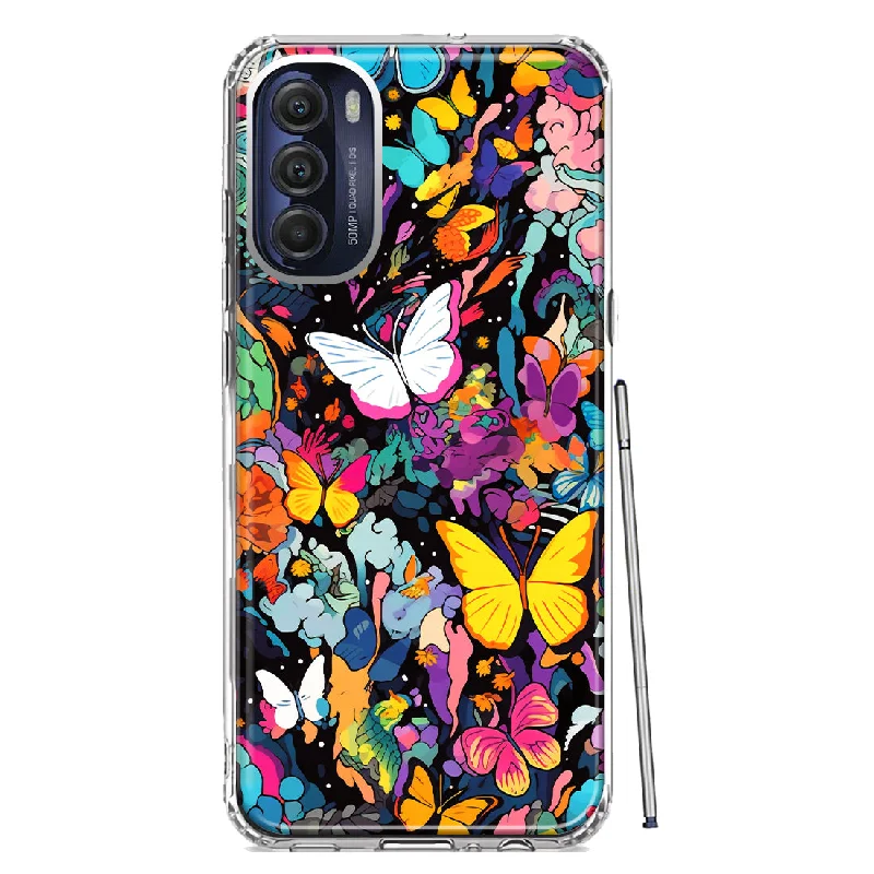 For Motorola Moto G Stylus 4G 2022 Psychedelic Trippy Butterflies Pop Art Design Hybrid Protective Phone Case Cover