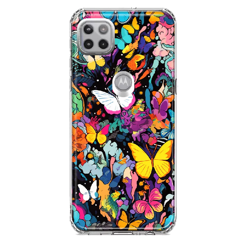 For Motorola One 5G Psychedelic Trippy Butterflies Pop Art Design Hybrid Protective Phone Case Cover