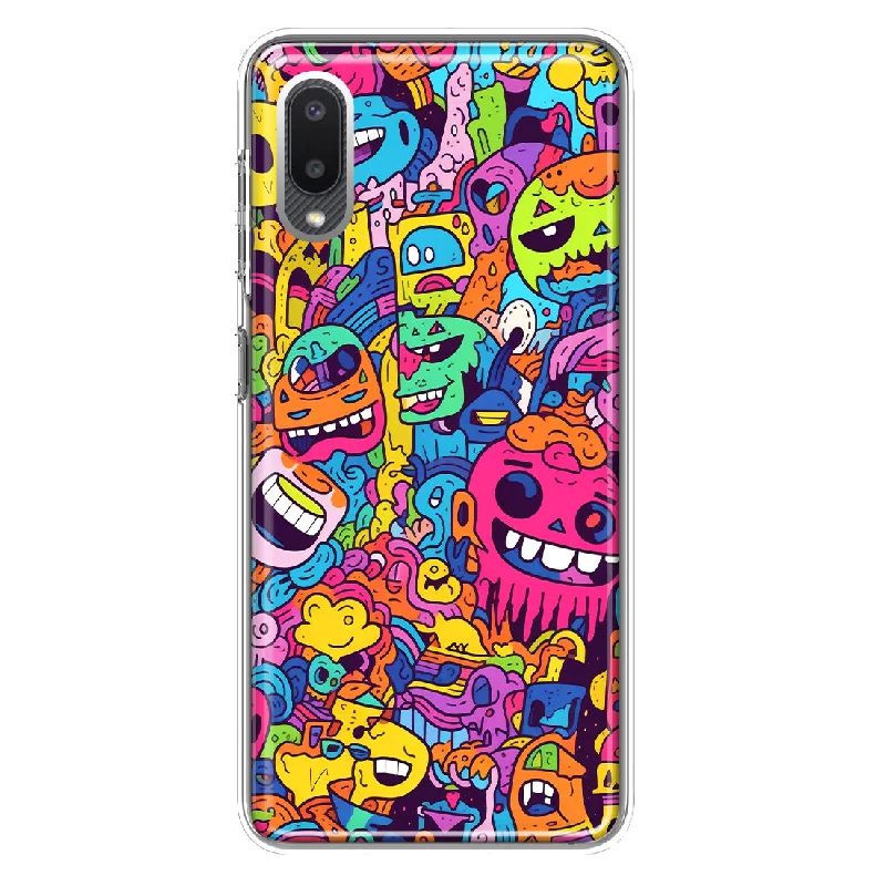 For Samsung Galaxy A02 Psychedelic Trippy Happy Characters Pop Art Design Hybrid Protective Phone Case Cover