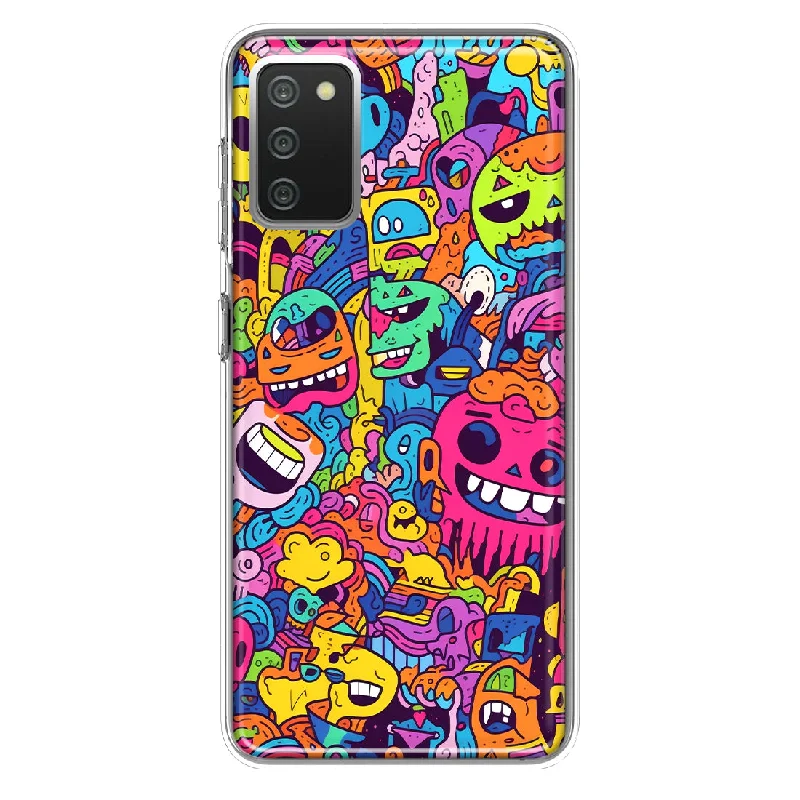 For Samsung Galaxy A02S Psychedelic Trippy Happy Characters Pop Art Design Hybrid Protective Phone Case Cover