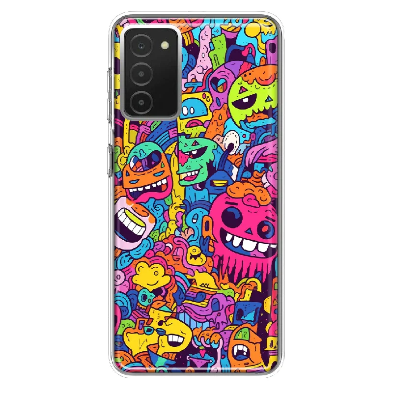 For Samsung Galaxy A03S Psychedelic Trippy Happy Characters Pop Art Design Hybrid Protective Phone Case Cover