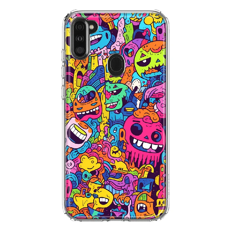 For Samsung Galaxy A11 Psychedelic Trippy Happy Characters Pop Art Design Hybrid Protective Phone Case Cover