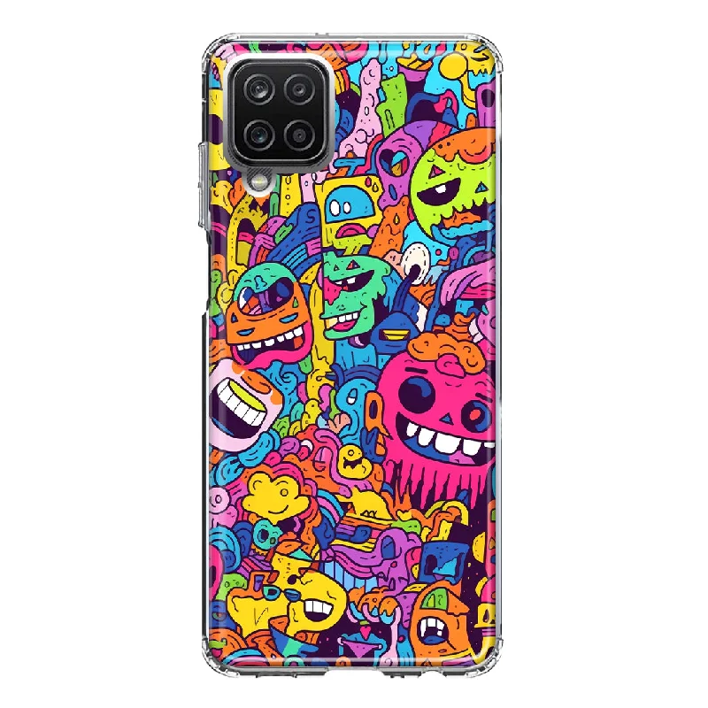 For Samsung Galaxy A12 Psychedelic Trippy Happy Characters Pop Art Design Hybrid Protective Phone Case Cover