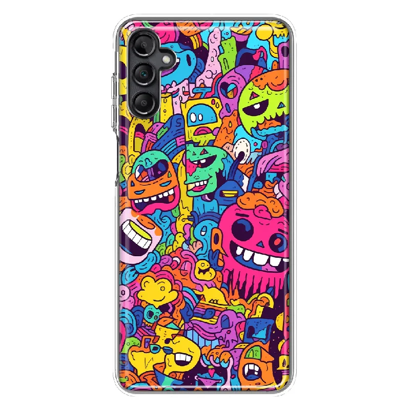 For Samsung Galaxy A13 Psychedelic Trippy Happy Characters Pop Art Design Hybrid Protective Phone Case Cover