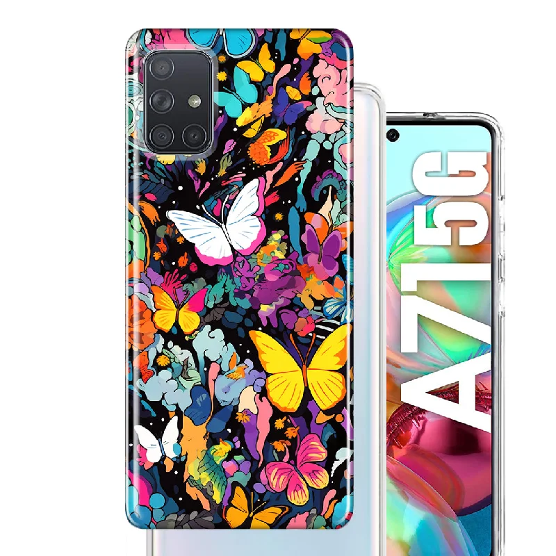 For Samsung Galaxy A71 4G Psychedelic Trippy Butterflies Pop Art Design Hybrid Protective Phone Case Cover