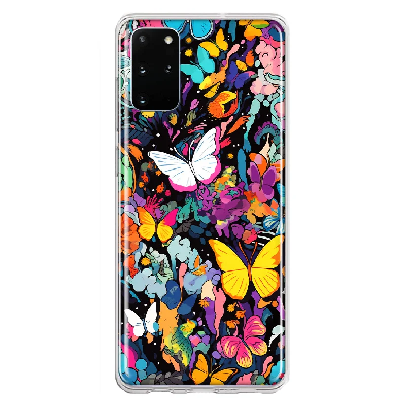 For Samsung Galaxy S20 Plus Psychedelic Trippy Butterflies Pop Art Design Hybrid Protective Phone Case Cover