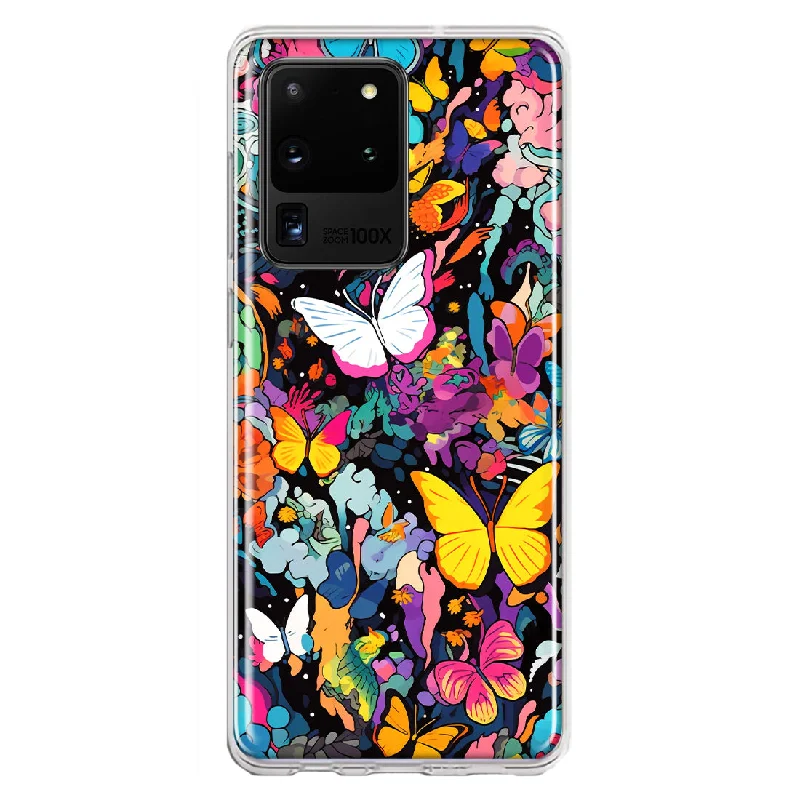 For Samsung Galaxy S20 Ultra Psychedelic Trippy Butterflies Pop Art Design Hybrid Protective Phone Case Cover