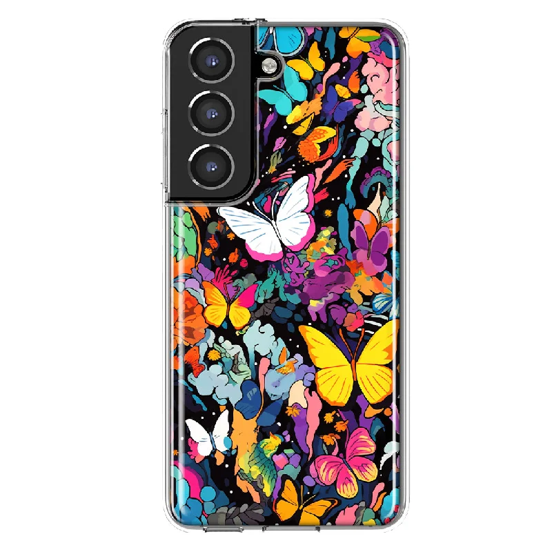 For Samsung Galaxy S21 FE Psychedelic Trippy Butterflies Pop Art Design Hybrid Protective Phone Case Cover