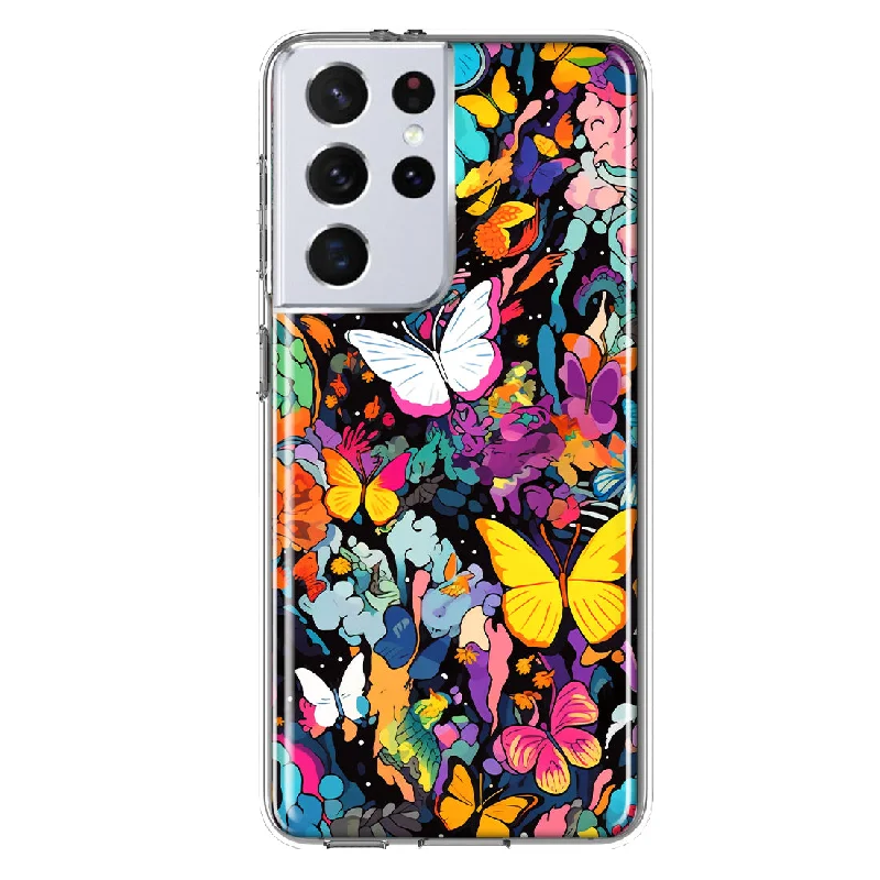 For Samsung Galaxy S21 Ultra Psychedelic Trippy Butterflies Pop Art Design Hybrid Protective Phone Case Cover