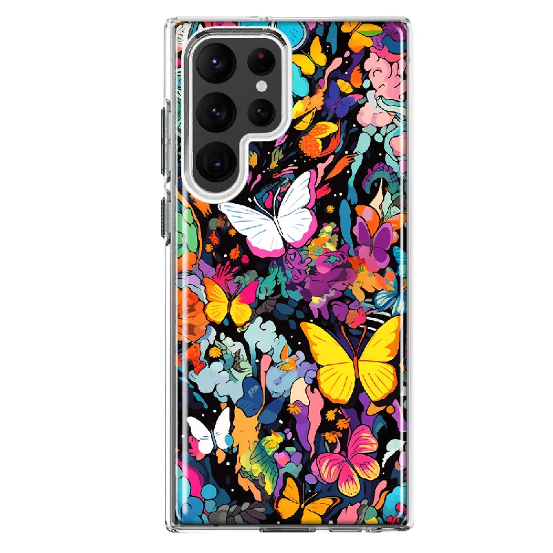 For Samsung Galaxy S22 Ultra Psychedelic Trippy Butterflies Pop Art Design Hybrid Protective Phone Case Cover