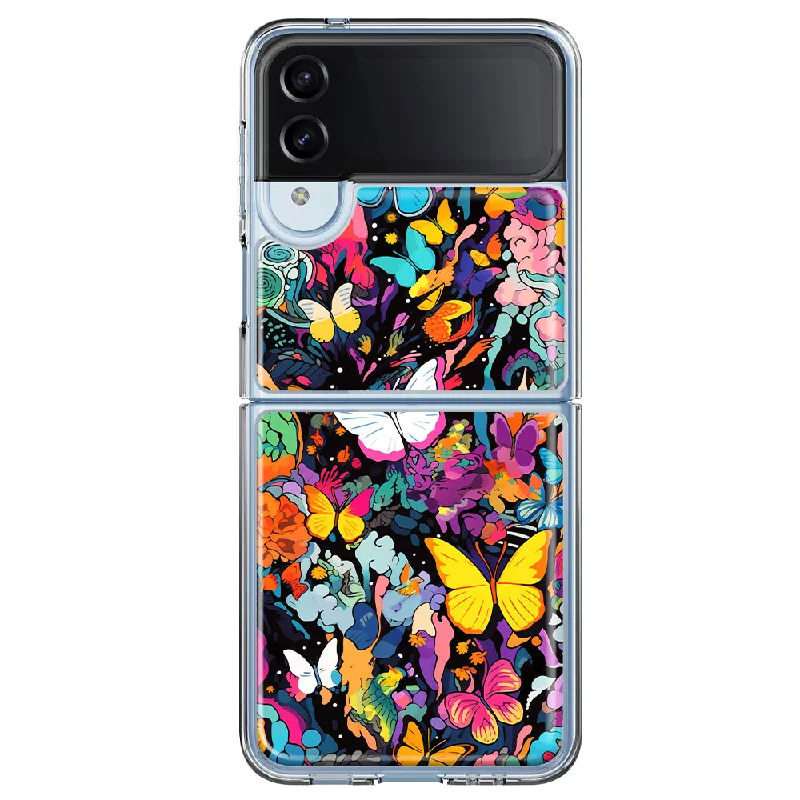 For Samsung Galaxy Z Flip 4 Psychedelic Trippy Butterflies Pop Art Design Hybrid Protective Phone Case Cover