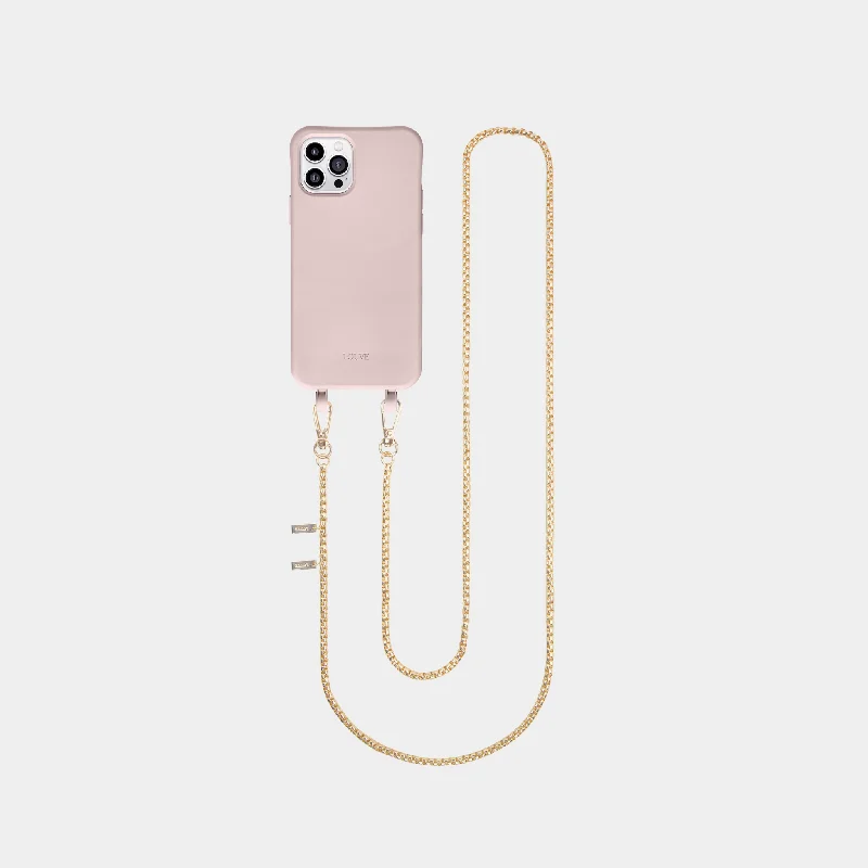 Pink Phone Case + Gold-Plated Crossbody Chain