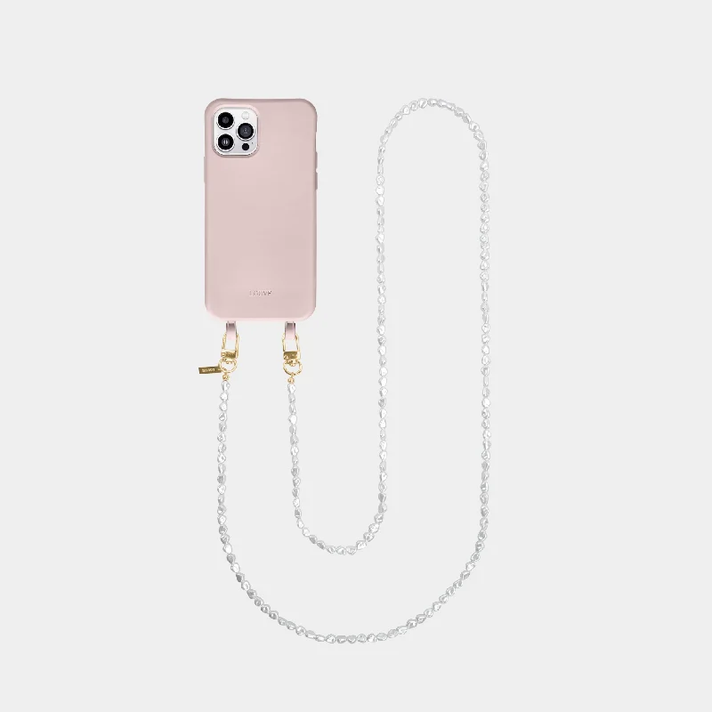 Pink Phone Case + Pearl Crossbody Chain