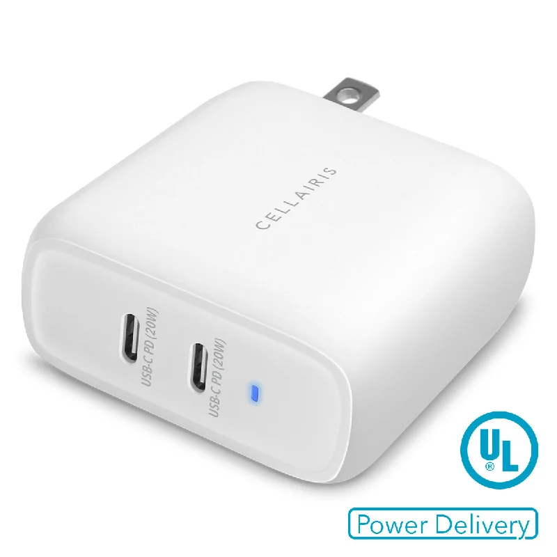 Wall Charger - Dual USB-C + USB-C 40W White Power