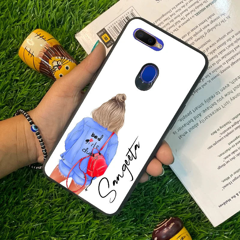 Bag Girl Customize Name Glass Case For Oppo