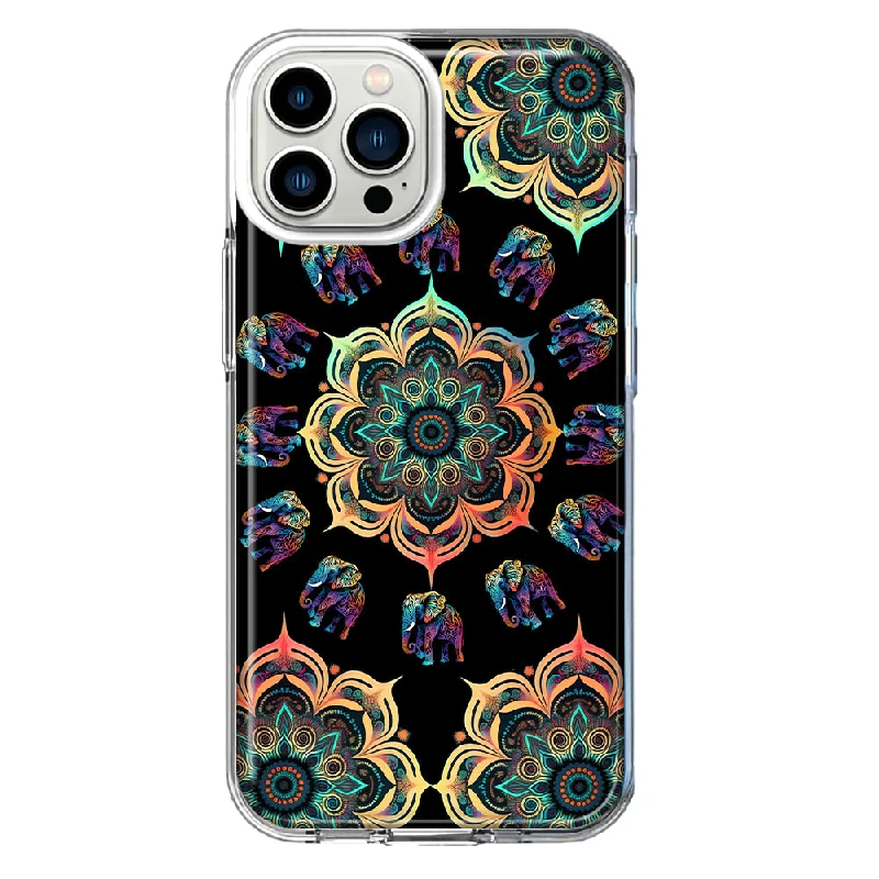 For Apple iPhone 11 Pro Max Mandala Geometry Abstract Elephant Pattern Design Hybrid Protective Phone Case Cover