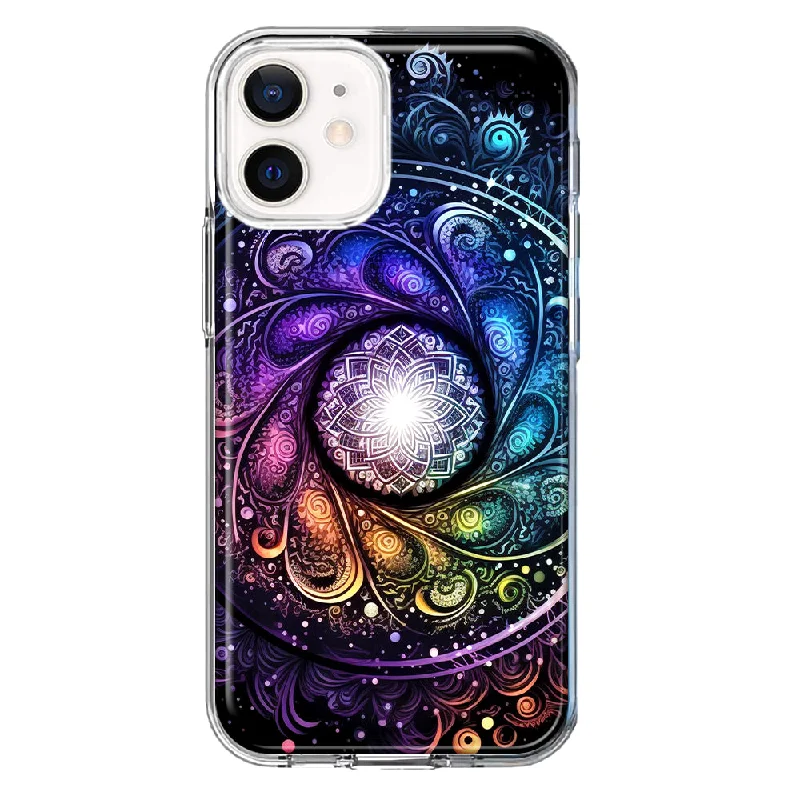 For Apple iPhone 12 Mandala Geometry Abstract Galaxy Pattern Design Hybrid Protective Phone Case Cover