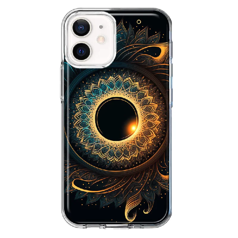 For Apple iPhone 12 Mini Mandala Geometry Abstract Eclipse Pattern Design Hybrid Protective Phone Case Cover