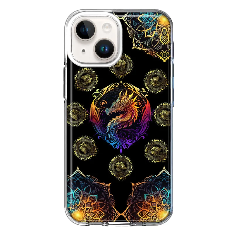 For Apple iPhone 13 Mandala Geometry Abstract Dragon Pattern Design Hybrid Protective Phone Case Cover