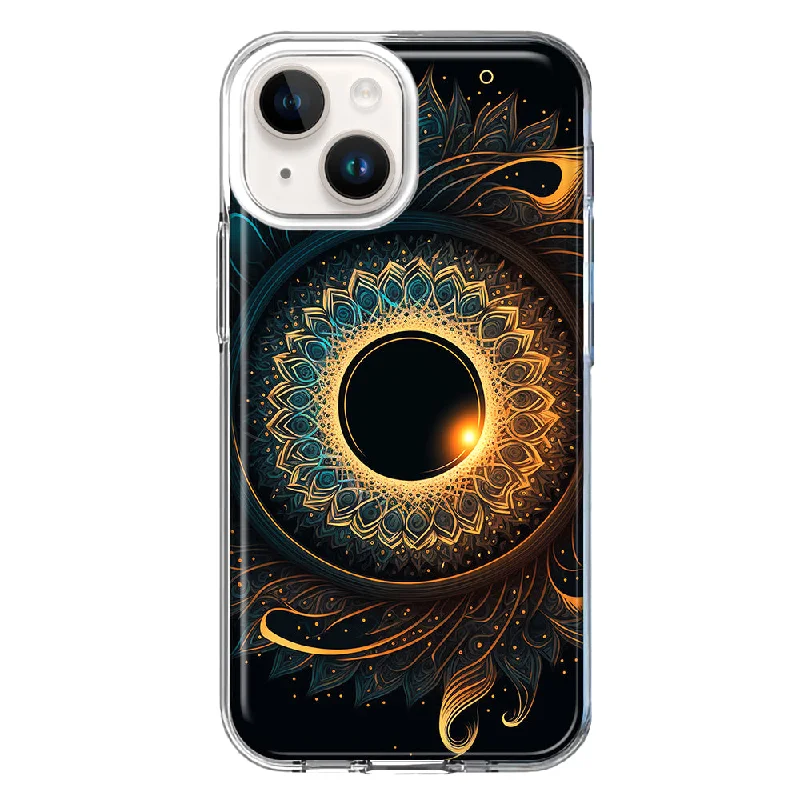 For Apple iPhone 14 Mandala Geometry Abstract Eclipse Pattern Design Hybrid Protective Phone Case Cover