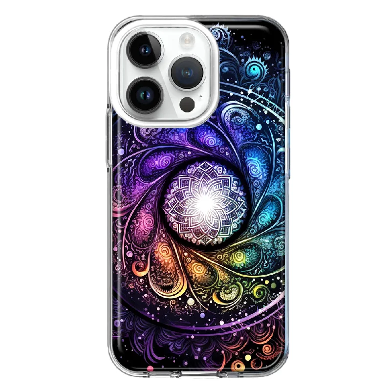 For Apple iPhone 14 Pro Mandala Geometry Abstract Galaxy Pattern Design Hybrid Protective Phone Case Cover