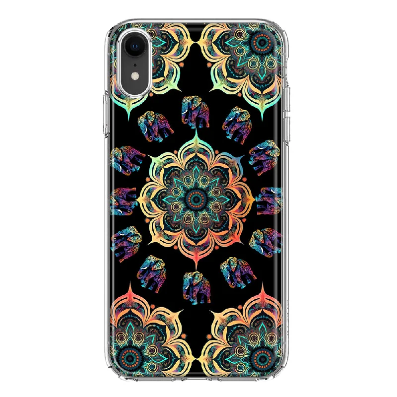 For Apple iPhone XR Mandala Geometry Abstract Elephant Pattern Design Hybrid Protective Phone Case Cover