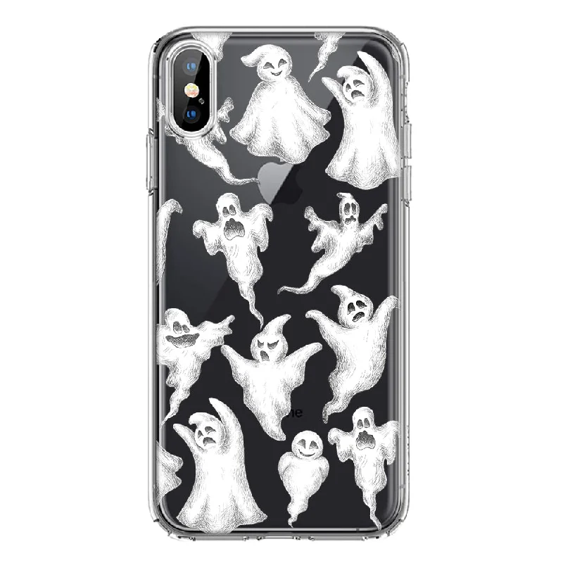 For Apple iPhone XS Max Cute Halloween Spooky Floating Ghosts Horror Scary Design Hybrid Protective Phone Case Cover