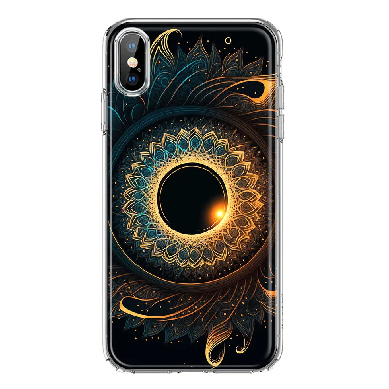 For Apple iPhone XS Max Mandala Geometry Abstract Eclipse Pattern Design Hybrid Protective Phone Case Cover