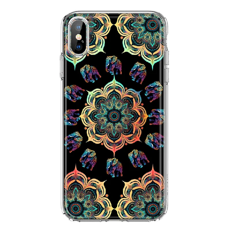 For Apple iPhone XS Max Mandala Geometry Abstract Elephant Pattern Design Hybrid Protective Phone Case Cover