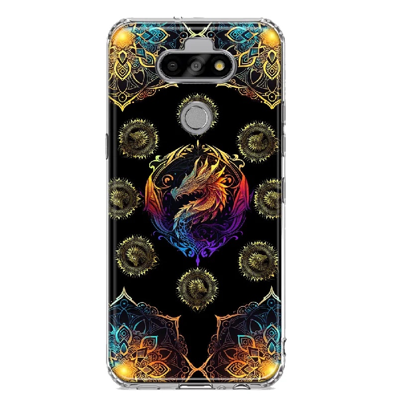 For LG Aristo 5/Phoenix 5/Risio 4 Mandala Geometry Abstract Dragon Pattern Design Hybrid Protective Phone Case Cover