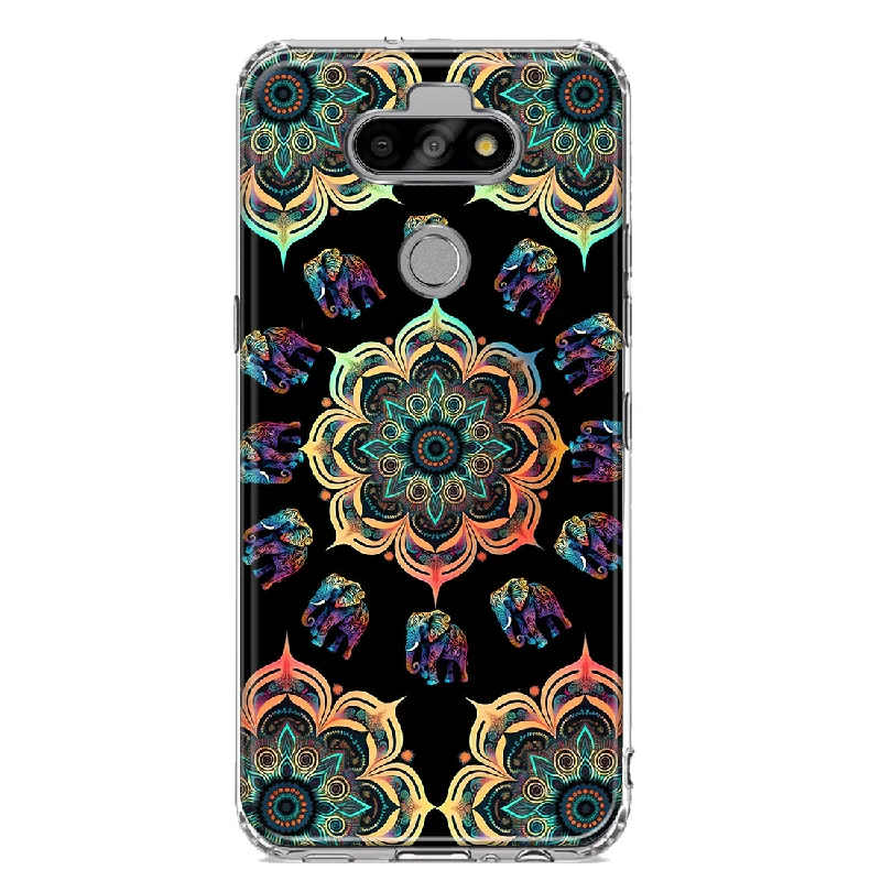 For LG Aristo 5/Phoenix 5/Risio 4 Mandala Geometry Abstract Elephant Pattern Design Hybrid Protective Phone Case Cover